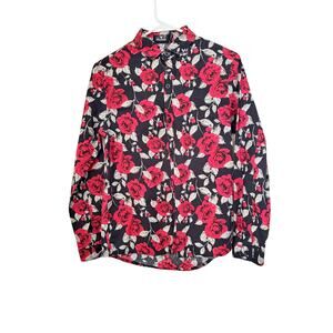 MYMSTORM Men’s Black Red Rose Floral Button Down Shirt Long Sleeve Casual M